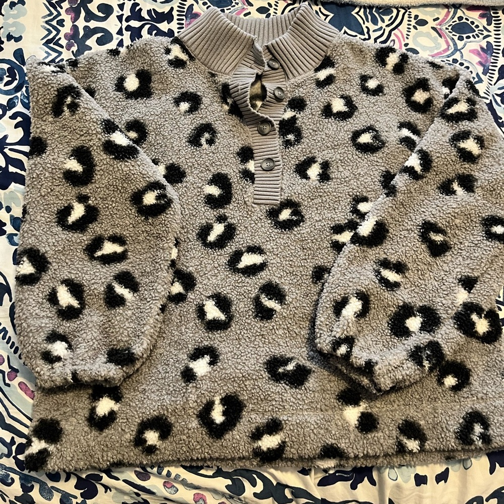 LOFT Leopard Print Fleece Pullover
